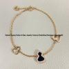 18K Rose Gold Plated V Gold Unicorn Bracelet with Three Gourd Charms Featuring White Mother-of-Pearl and Red Agate In a Luxurious Style