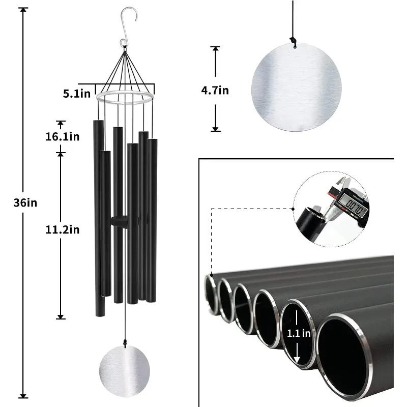 Wind Chimes Outdoor Deep Tone, 36-inch Large Wind Chimes,Memorial Wind Chimes with 6 Aluminum Tubes Sympathy for Mom Dad,Black