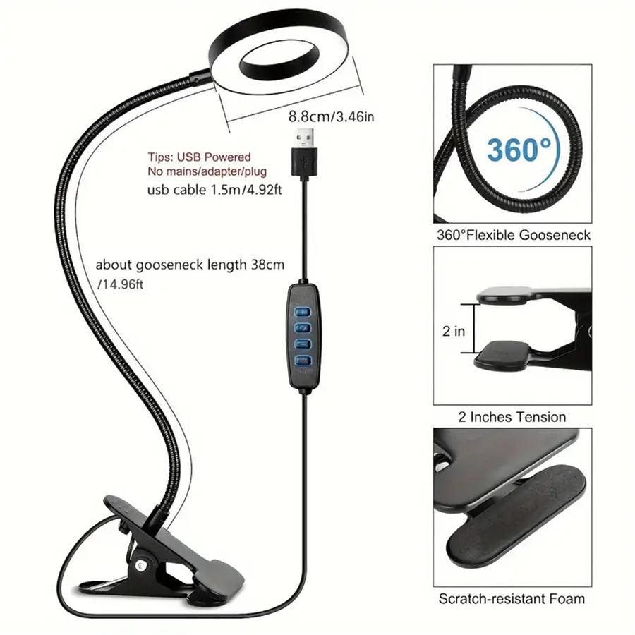 1pc Magnifier Eye Protection Reading Desk Lamp, LED Desk Lamp With Clip Light, 48 LED Lamp Beads, 3 Modes Of Dimmable Magnifying