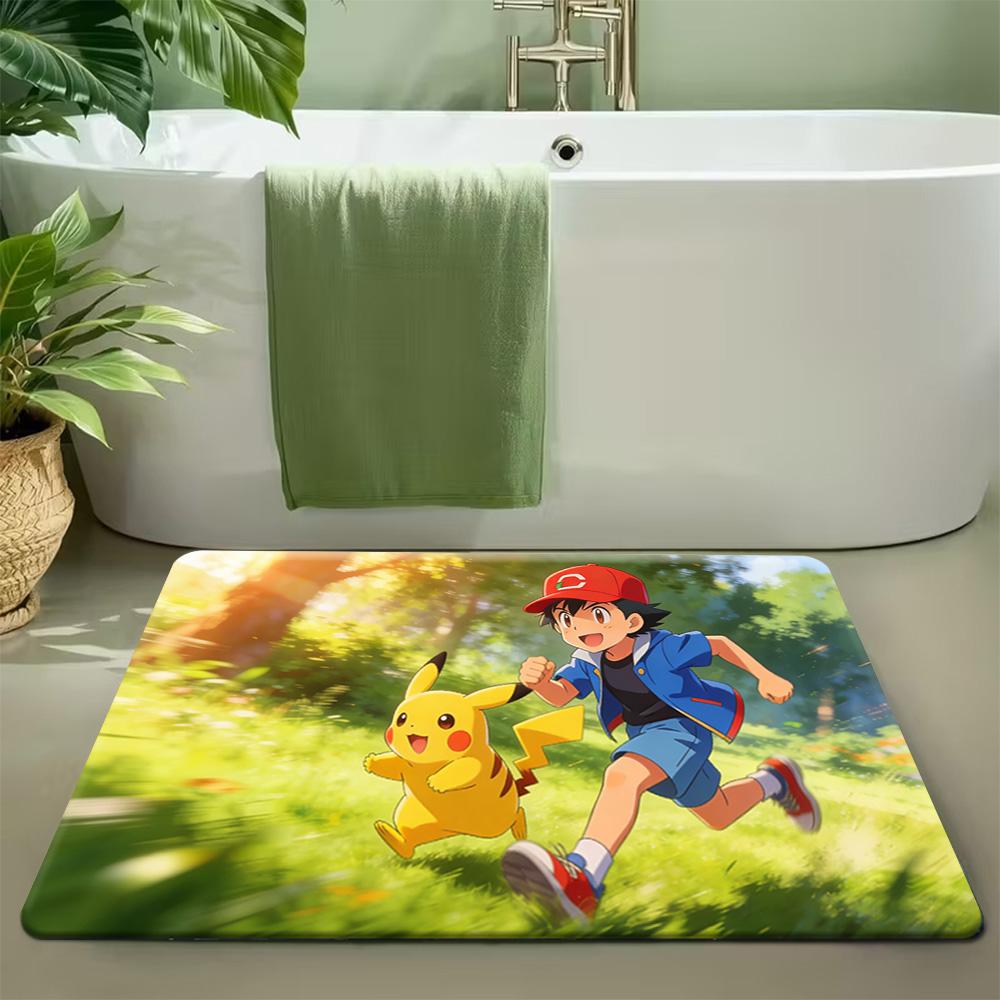 Ash Ketchum and Golem Ancient Temple Adventure Print Non-Slip Doormat Soft Floor Mat 40x60cm