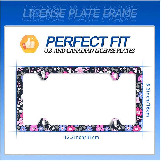 Watercolor Purple And Pink Hibiscus Flowers License Plate Frame License Plate Stainless Steel Parts Colorful License Plate Decorative With Screws