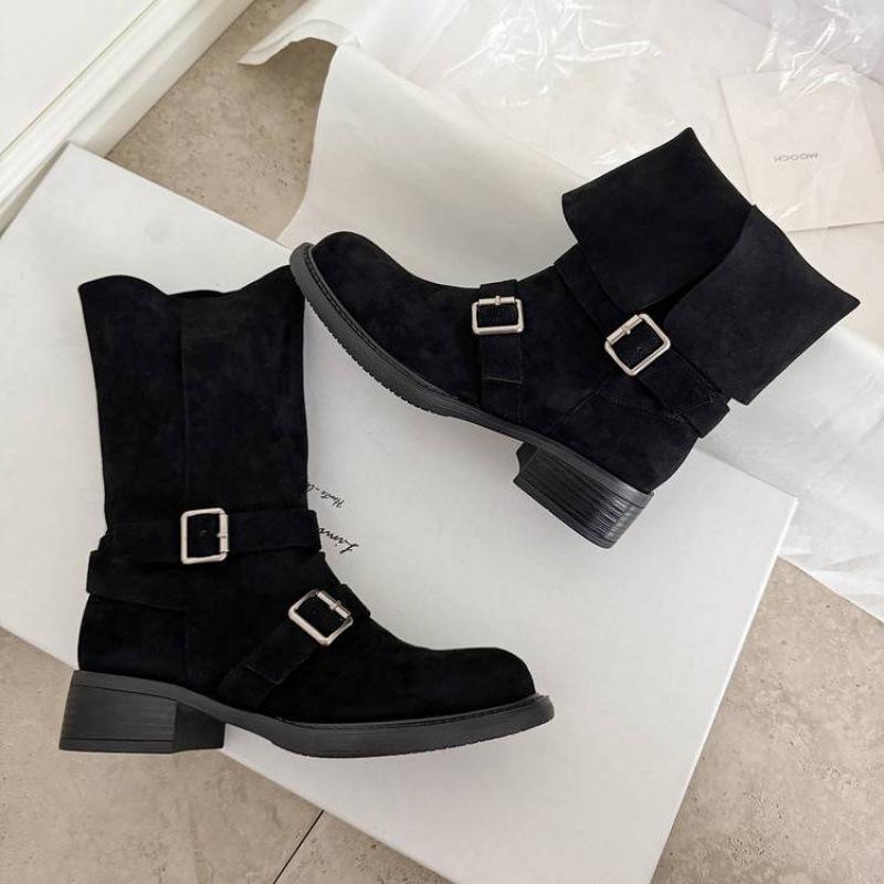 

Осенне-зимние женские кожаные ботинки с голенищем, кожаные ботинки Мартина на среднем каблуке, универсальные полусапоги, удобная резиновая подошва, универсальные женские ботинки 40 чёрный