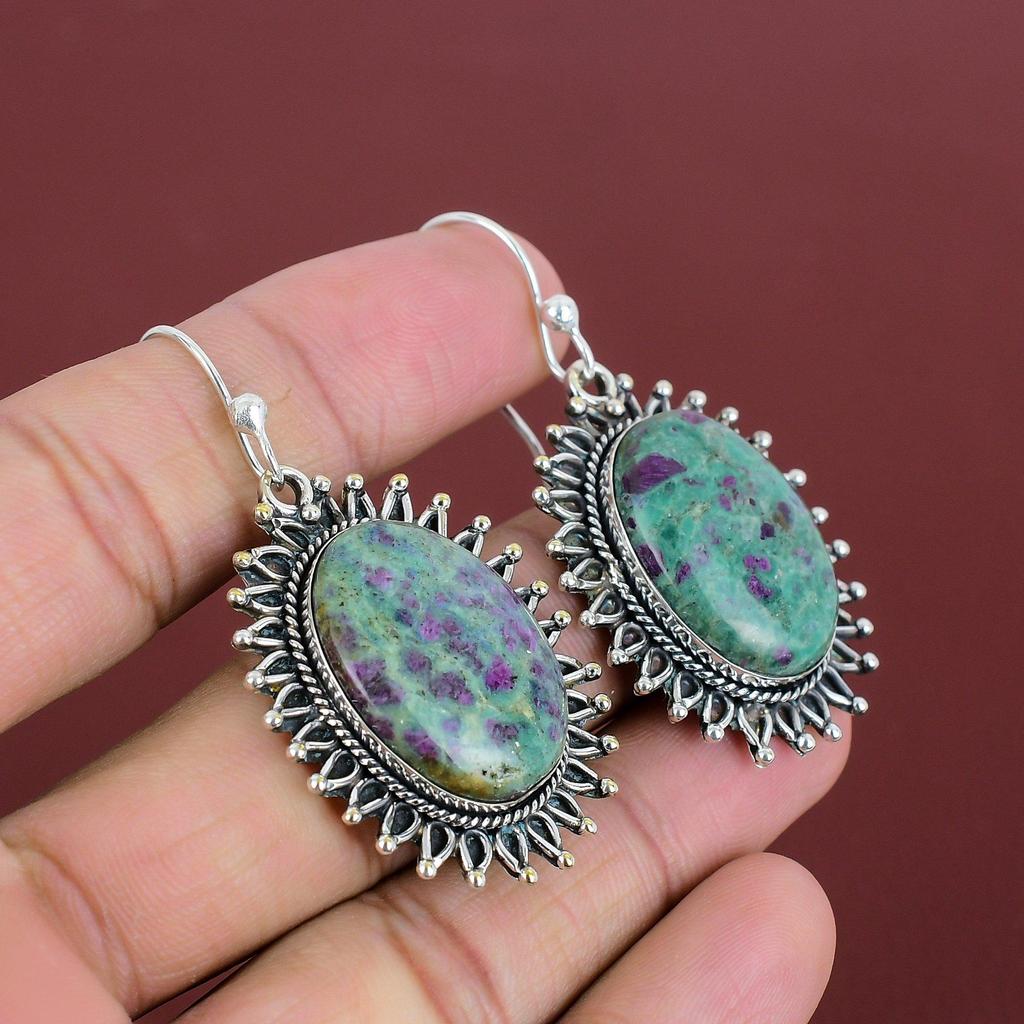 Ruby Fuchsite Earrings Gemstone Earring Designer Jewelry Wonderful Drop Earring 925 Sterling Silver Earrings Handmade Jewelry Gifts For Her