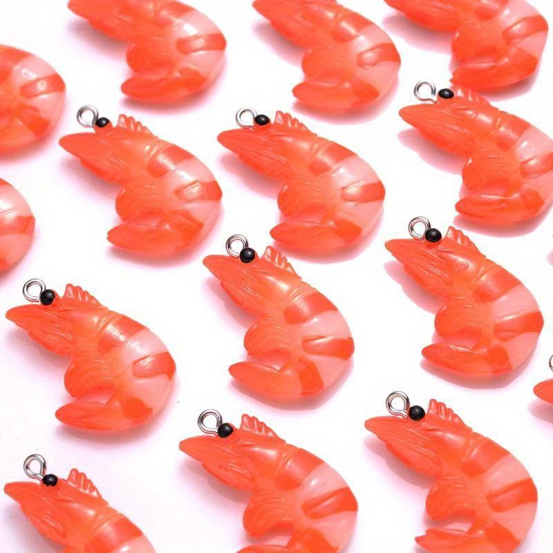 10Pcs Charms Simulation Shrimp 20x30mm Resin Pendant for Earring Bracelet Necklace Keychain DIY Jewelry Making Accessories.