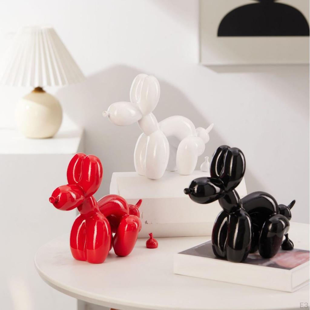 Balloon Dog Statue Cute Resin Craft Desktop Ornament for Office Bedroom Cafe White
