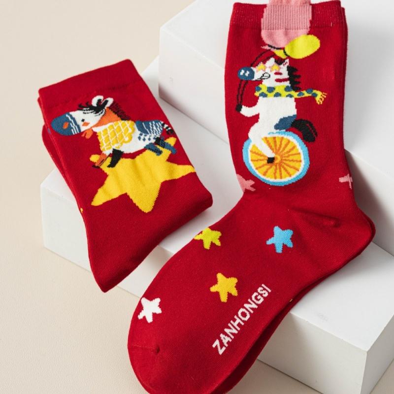1/4Pair Cartoon Pony Socks  Year Red Socks Autumn Winter Warm Mid-Tube Socks For Men Women Christmas Party Gifts