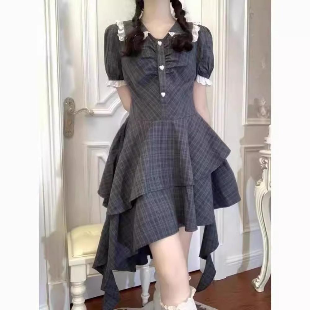 

Tea Break Sweet & Spicy Plaid Doll Collar Dress with Irregular Design and Cinched Waist S (up to 45 kg)