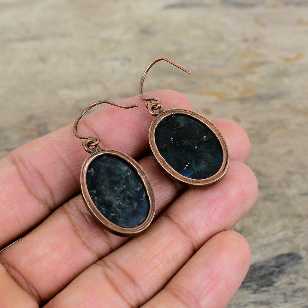Labradorit Ohrring Elektrogeformter Kupferschmuck Echter Edelstein Handgefertigter Ohrring Anständiger Schmuck Elektrogeformte Kupferohrringe Geschenke für Frauen