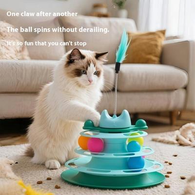 Interaktives Katzenspielzeug Feder Drehbar Haustier Katze Drehteller Bälle Intelligenztraining Katze Unterhaltungsplatte Kätzchen