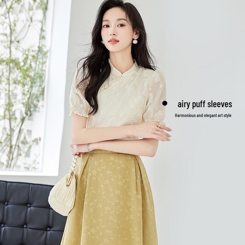 VICTORIA&VERA Women's New Chinese Style Stand Collar Short Sleeve Shirt