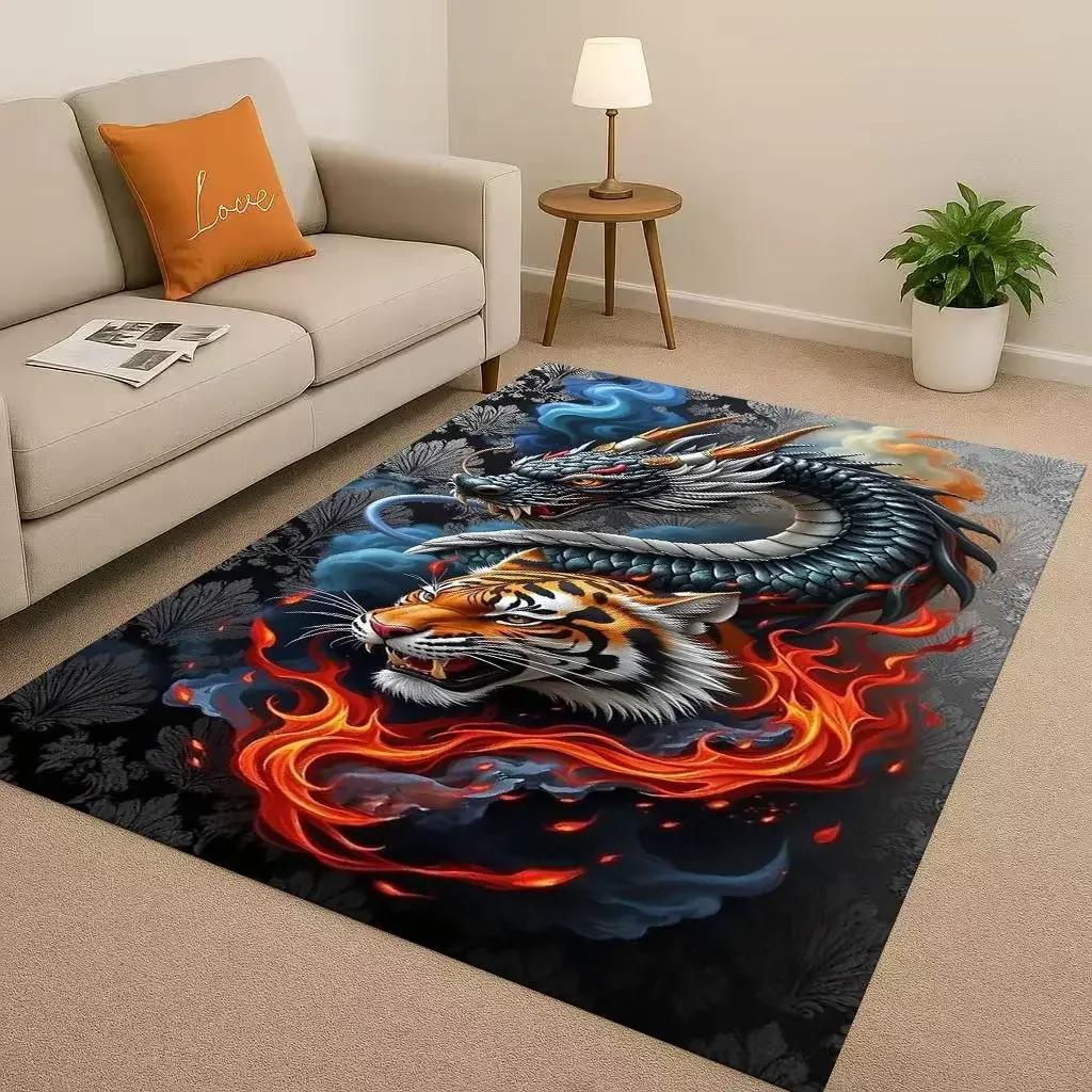 Cartoon Yin Yang Element Dragon Chinese Loong Living Room Non-Slip Area Rug Carpet for Bedroom Playroom Sofa,Home Decor Doormat