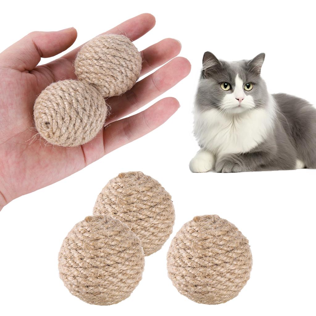 5PCS Pet Cats Sounding Ball Interactive Natural Handmade Sisal Cat Scratching Ball Make Sounds Cat Toy Home Kitten Ball Toys
