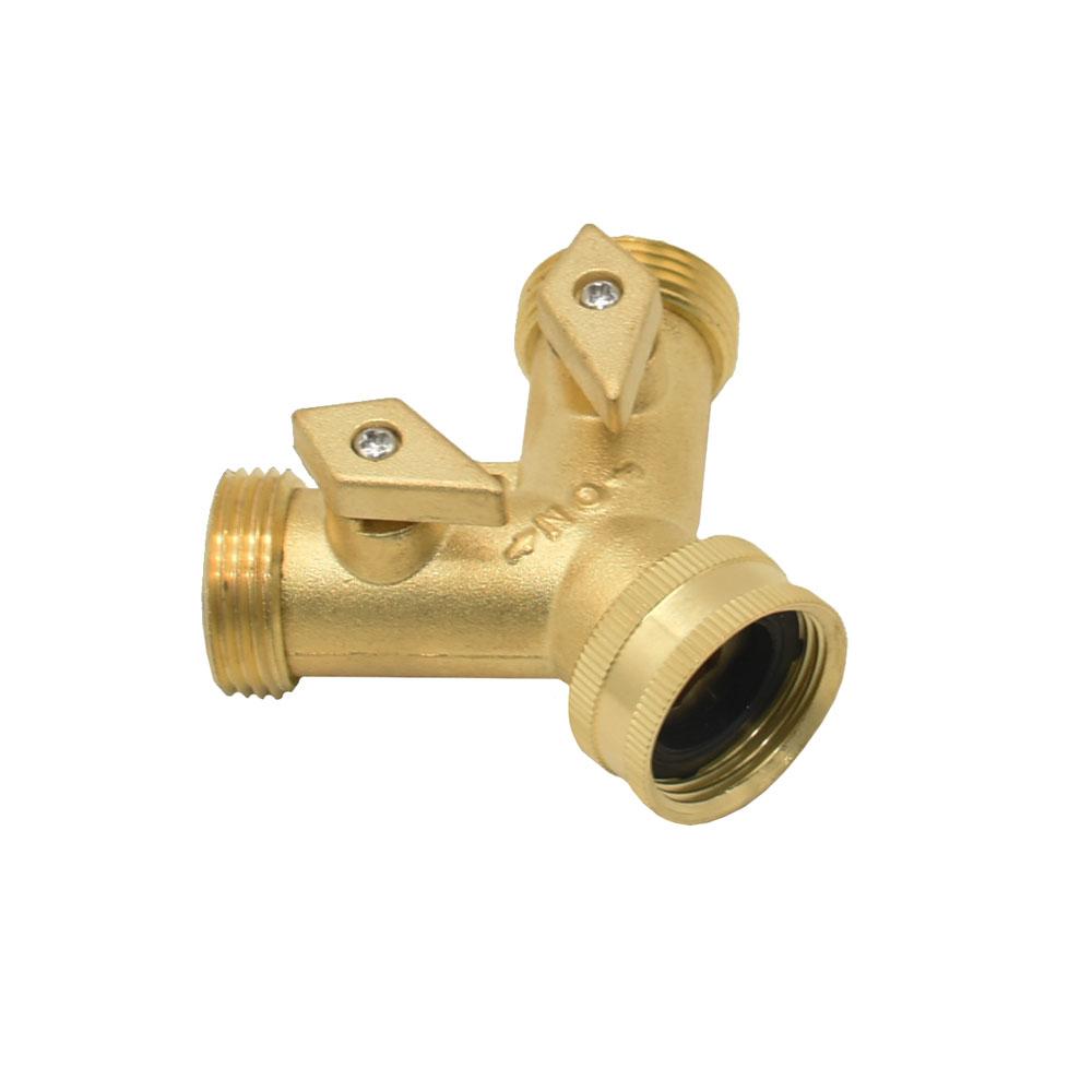 Messing 2-Wege Gartenhahn Wasserverteiler 3/4 Y Bewässerungsventil Schnellverbinder Gartenschlauch Wasserhahn Adapter 1 Set