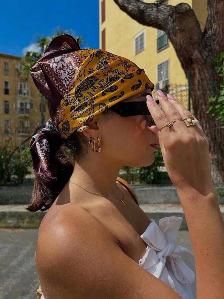 60cm Cashew Print Square Scarf Women Soft Satin Shawl Handkerchief Muslim Luxury Scarves Hijab Foulard Bandana