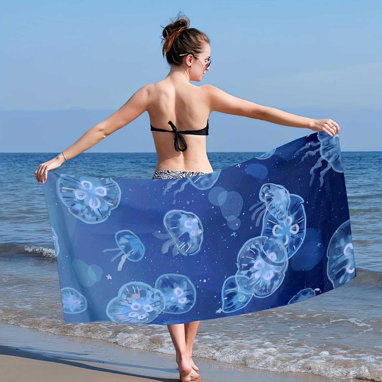 

Super Absorbent Jellyfish Blue Polyester Beach Towel, Lightweight Soft Quick-Dry for Beach Swimming W30*H60(CM)
