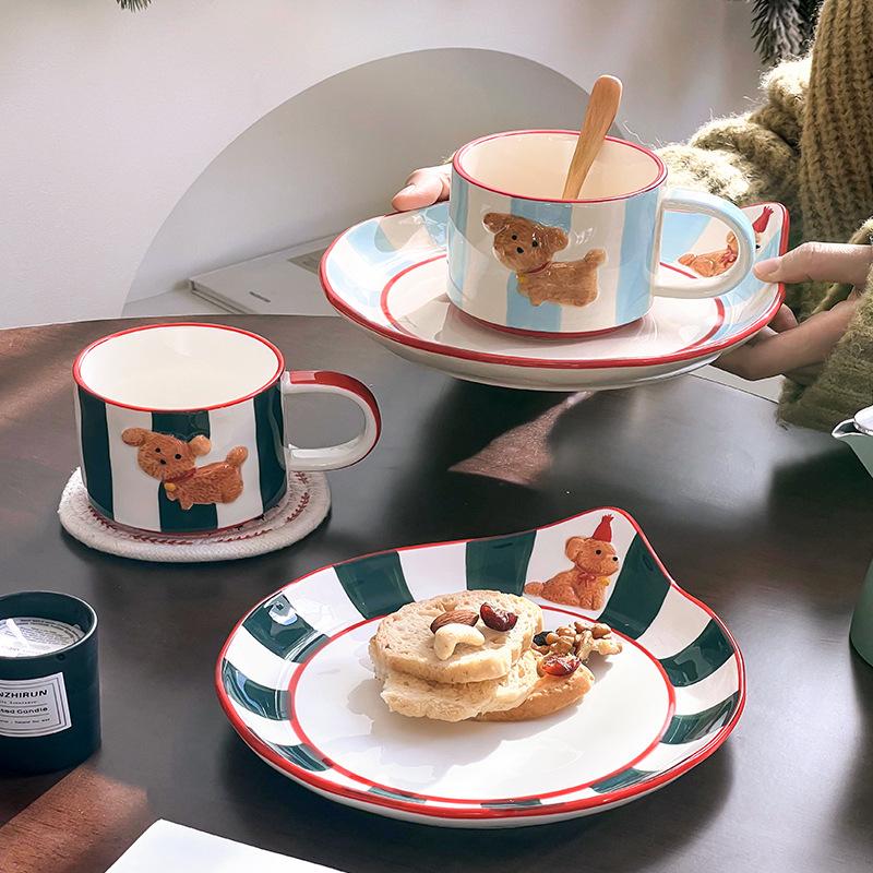 Korean Export Designer Hand-painted Birthday Dog Ceramic Coffee Cup Set High Value Mug Water Cup