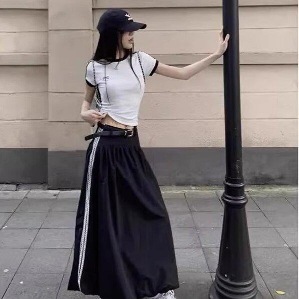 Contrast Embroidered Bow Crop Top Women Casual Striped Print Short Sleeve Slim White T Shirts Casual Streetwear Y2k Tees