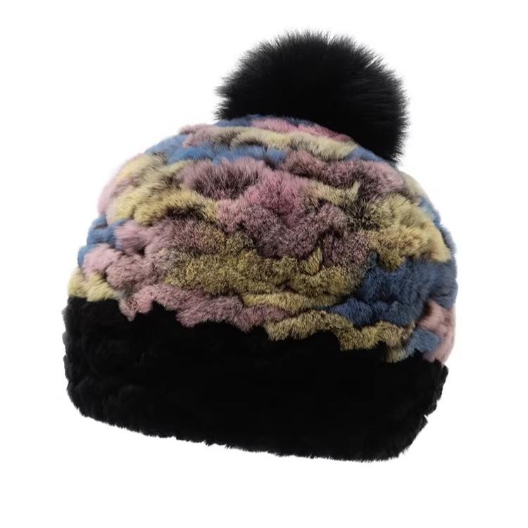 Rabbit Fur Hat Women's Autumn and Winter Thickened and Velvet Versatile Plush Ear Protection Warm Fur Fur Woven Hat Korean Version