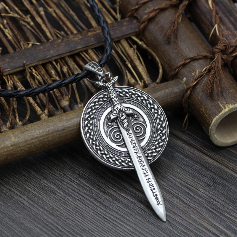 New Nordic Stainless Steel Viking Warrior Sword Shield Men's Pendant Necklace