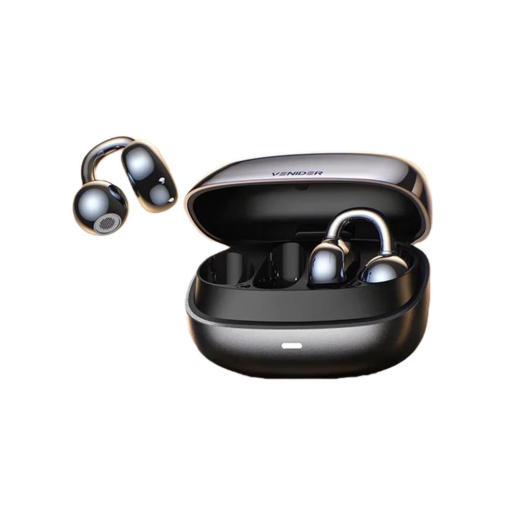 

VENIDER Bluetooth Headphones, Ear Clip Bone Conduction Concept, Open, Wireless Non-In Sports, Running, Gaming, Noise Reduction, Black, Type-C чорний