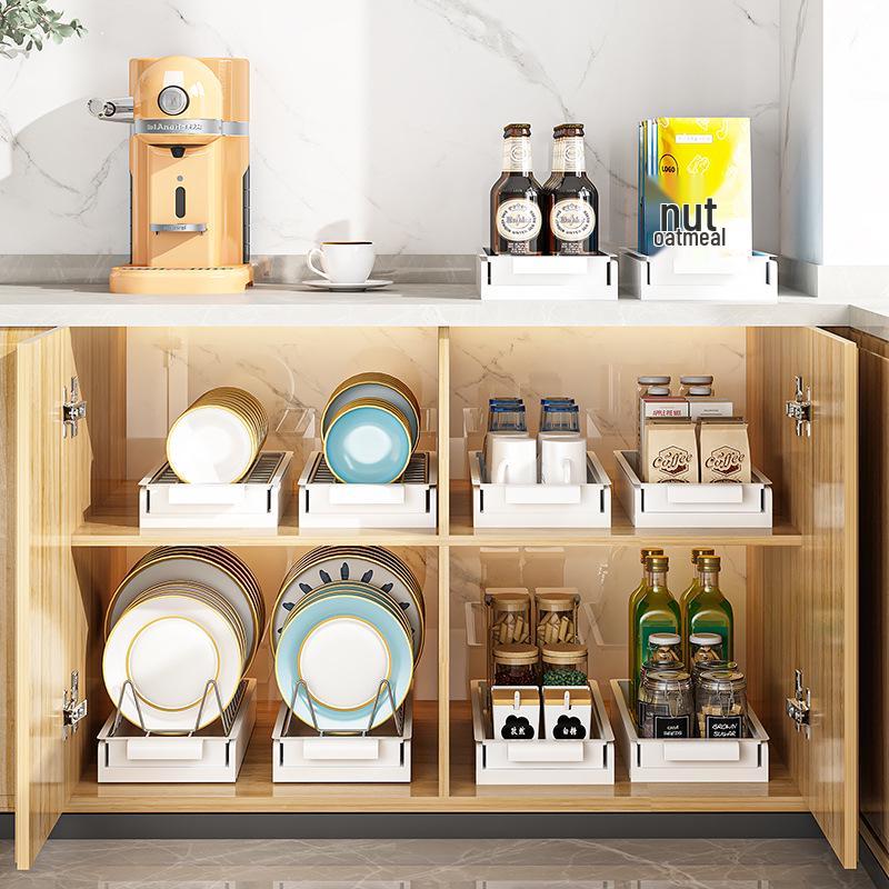 Tiered In-Cabinet Pull-Out Dish Rack for Plates and Bowls
