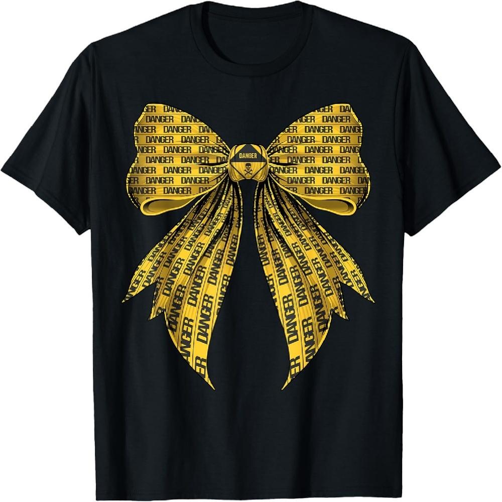 Coquette Bow Danger Zone Warning Caution Tape Pattern T-Shirt XXXXXL чёрный