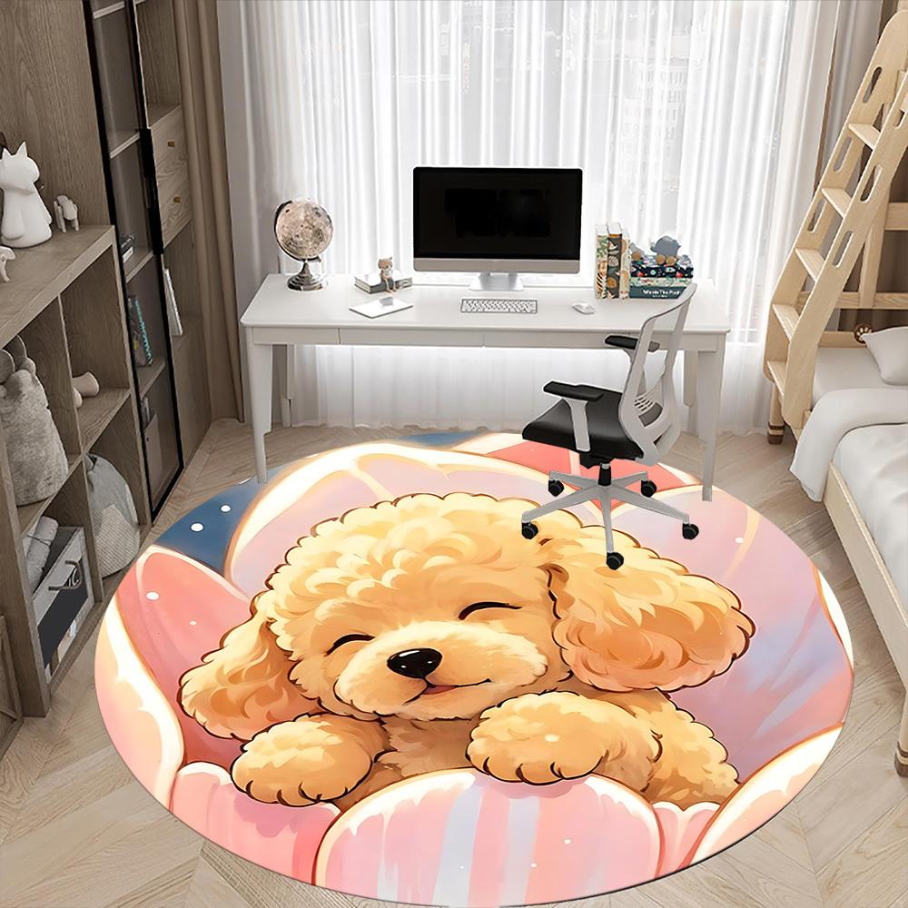 1pc Fluffy Poodle Office Round Area Rug, Indoor Mat Suitable ForOffice, Under Office Chairs Bedroom Living Room Home Decor T201