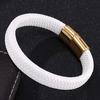 Bracelet Men White Leather Bracelet With Steel Clasp Jewelry Fashion Bangles Gift