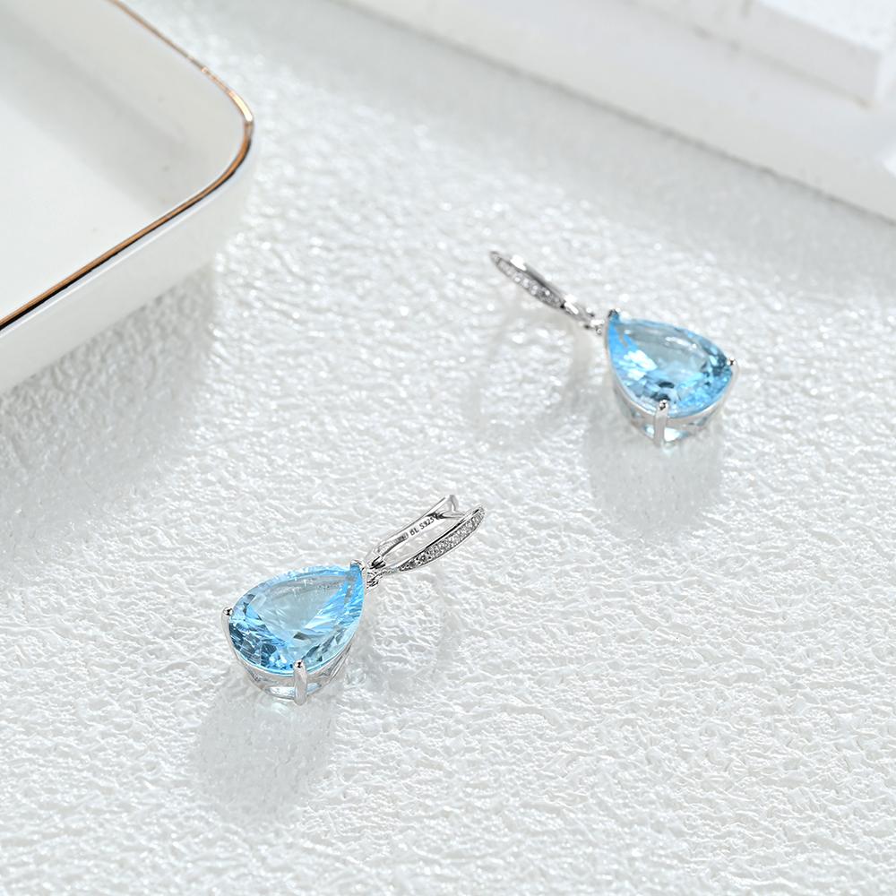 Elegant Dangle Clasp Silver Earring for Women & Girls Natural Huge Pears Shape Sky Blue Topaz Fine Jewelry Parties Birthday Gift