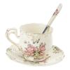 Ivory Porcelain Flower Sea Ceramics Coffee Cup Saucers Hand Painted Rose Porcelain Teas Cup Dish and Spoon Drink Gift