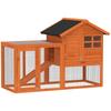 Kaninchenstall 2-stöckiger Kaninchenkäfig mit wasserdichtem Bitumendach, Auslaufgehege, Rampe, Türen, Holz, 123,5x62,6x92,5 cm Orange
