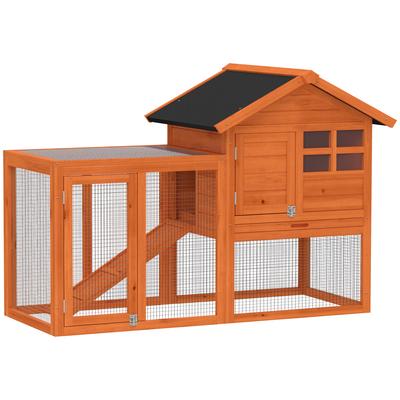 Clapiers pour lapins Cage pour lapins à 2 étages avec toit bitumé étanche, Enclos extérieur, Rampe, Portes, Bois, 123,5x62,6x92,5 cm Orange