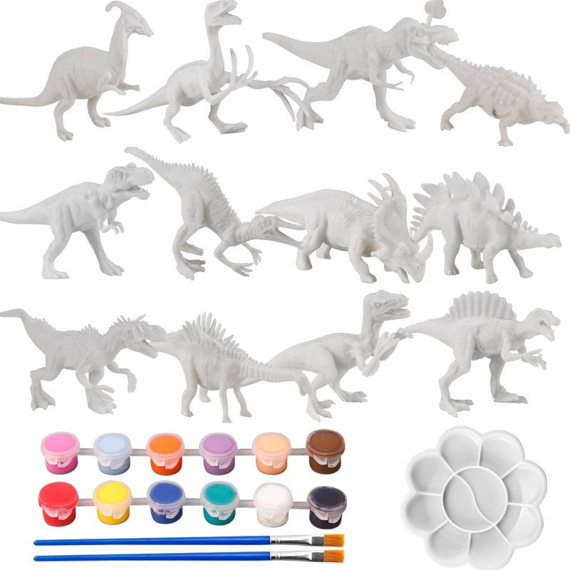 Paint Your Own Dinosaur Kit 8 White Blank Models with Paints Creative DIY Toy for Kids Fun Arts Crafts Educational Gift