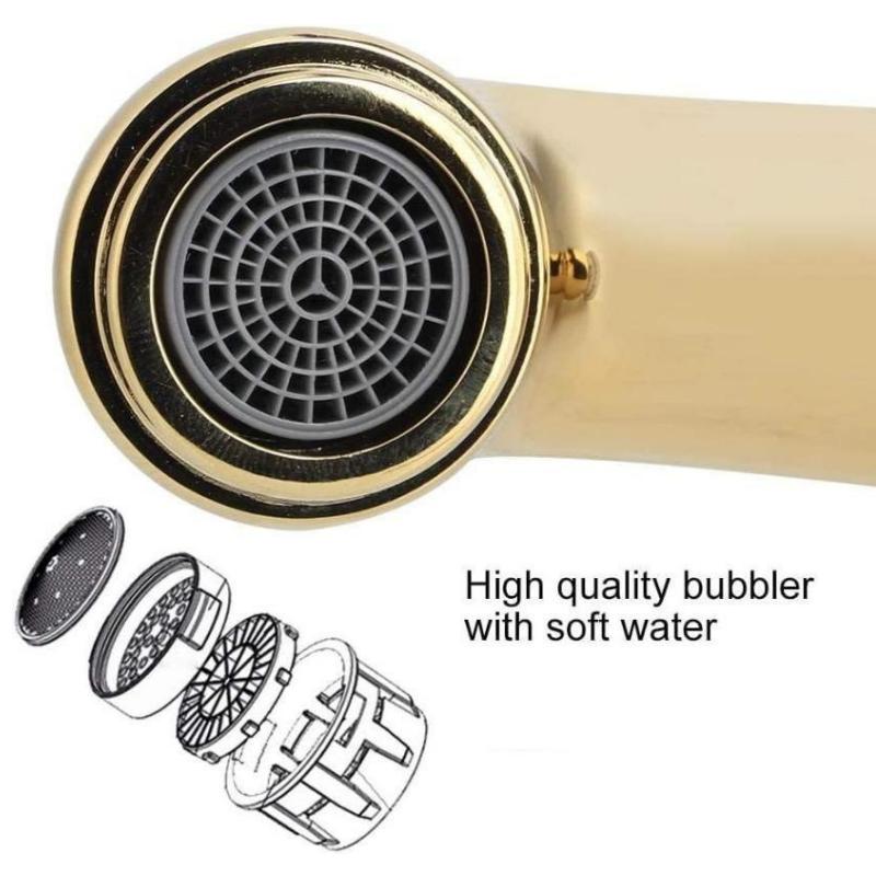 Baterie vintage din alamă antică cu porțelan albastru și alb, baterie cu gât lung pentru baie/bucătărie, chiuvetă cu apă rece și caldă (Finisaj antic)