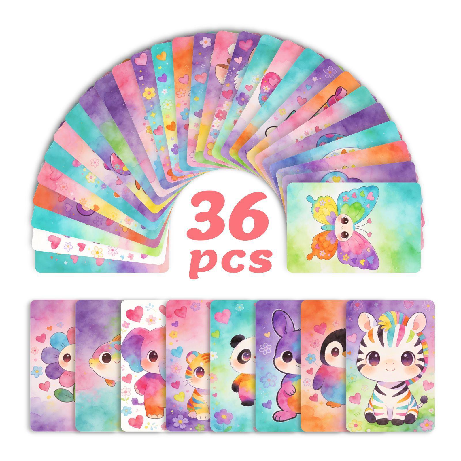 36 Rainbow Cute Pet Illustration Cards Cute Animal Hand-Painted Wind Hand Account Material Decorative Postcard RXHB0199