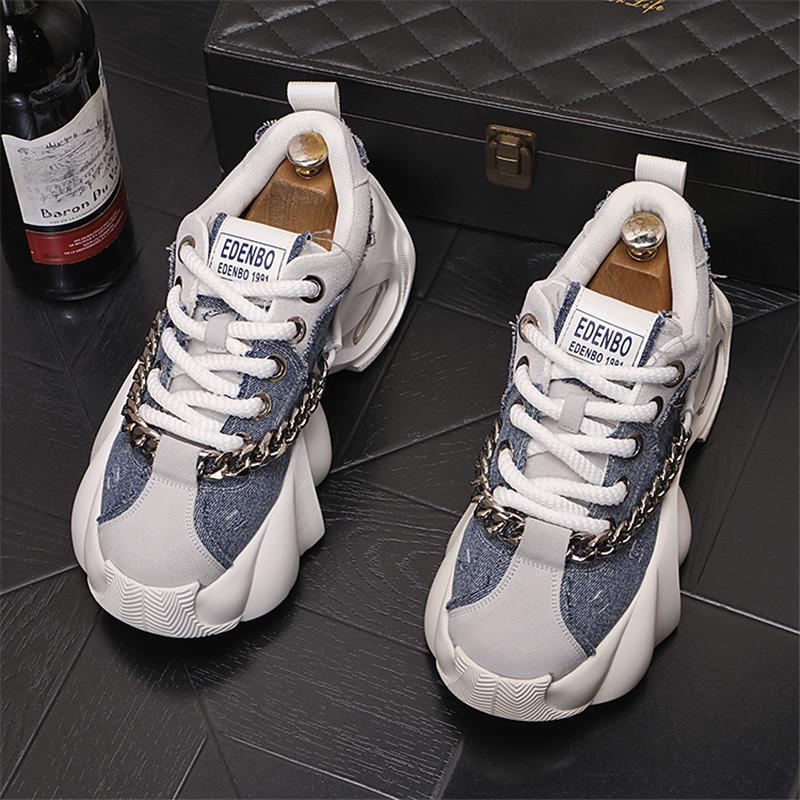 New Fashion Solid Color Chunky Heel Men Sneakers Casual Leather Platform Flat Sports Shoes Designer Shoes Zapatillas Hombre