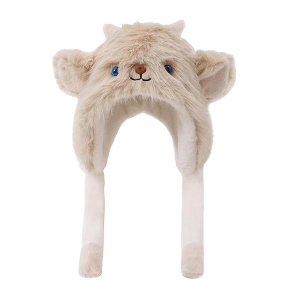 Fluffy Plush Ear Moving Jumping Hat, Cute Cartoon Anime Sheep Jumping Ear Beanie Hats for Women Girls Thickened Earflap Snow Hat