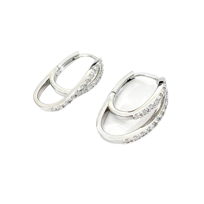 Fashion Shiny Zircon Double Loop Hoop Earrings for Women Girls Irregular Personality Earrings Buckle Daily Jewelry Accessories