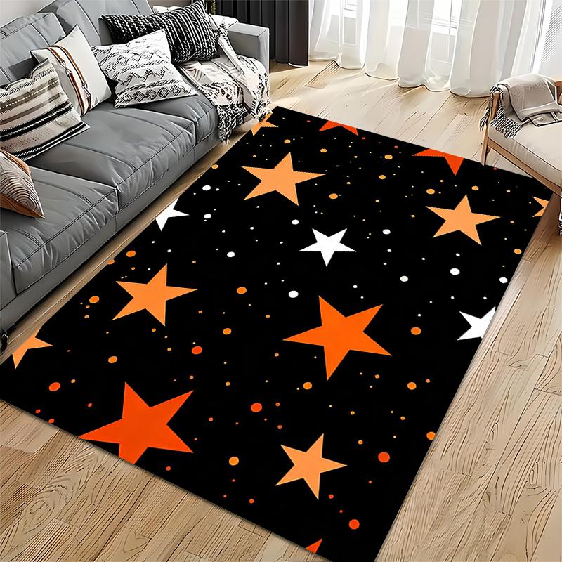 Starry Black Carpet with Orange and White Stars Decorative Rug Suitable for use as an anti-slip for living room bedroom sofas