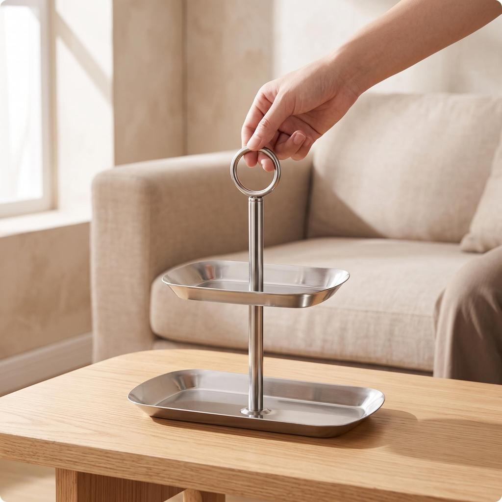 Two-Tier Serving Tray Multi-Purpose Two Tiered Compact for Tea Time