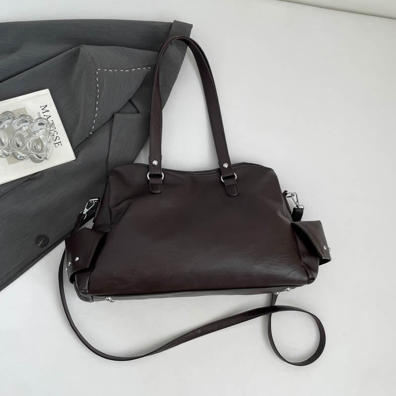 Leather Tote Bag Women's Fashion Shoulder Bag with Front Zip Pocket and Adjustable Crossbody Strap