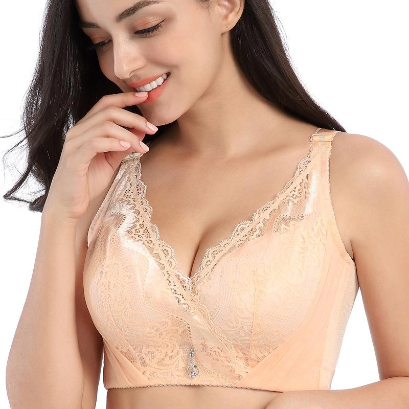 Women's Plus Size Elegant Lace Bra, Wireless Full-Coverage Bra, Large Bust Minimizer, Side Spill Prevention, Anti-Sagging Adjustable Lingerie