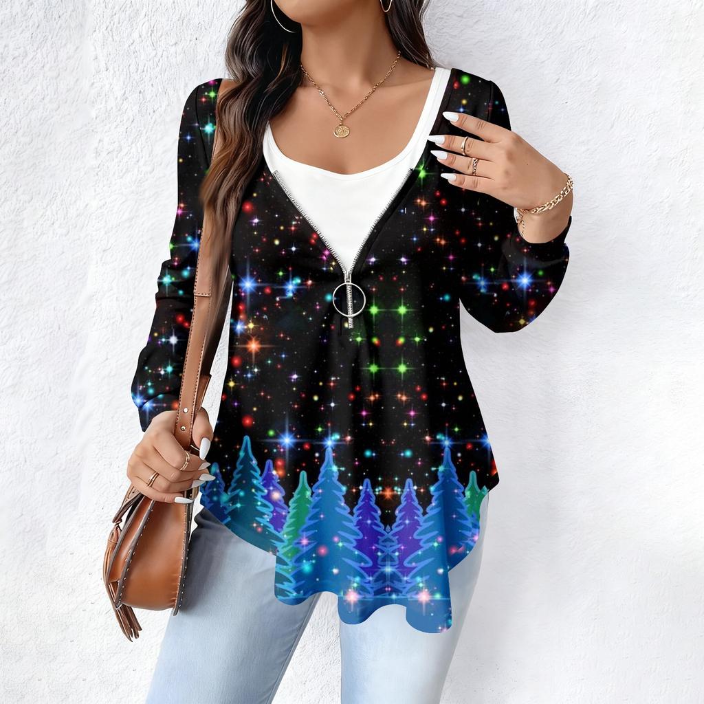 Women's Fashionable Casual Long Sleeved Loose Oversized Printed Top
