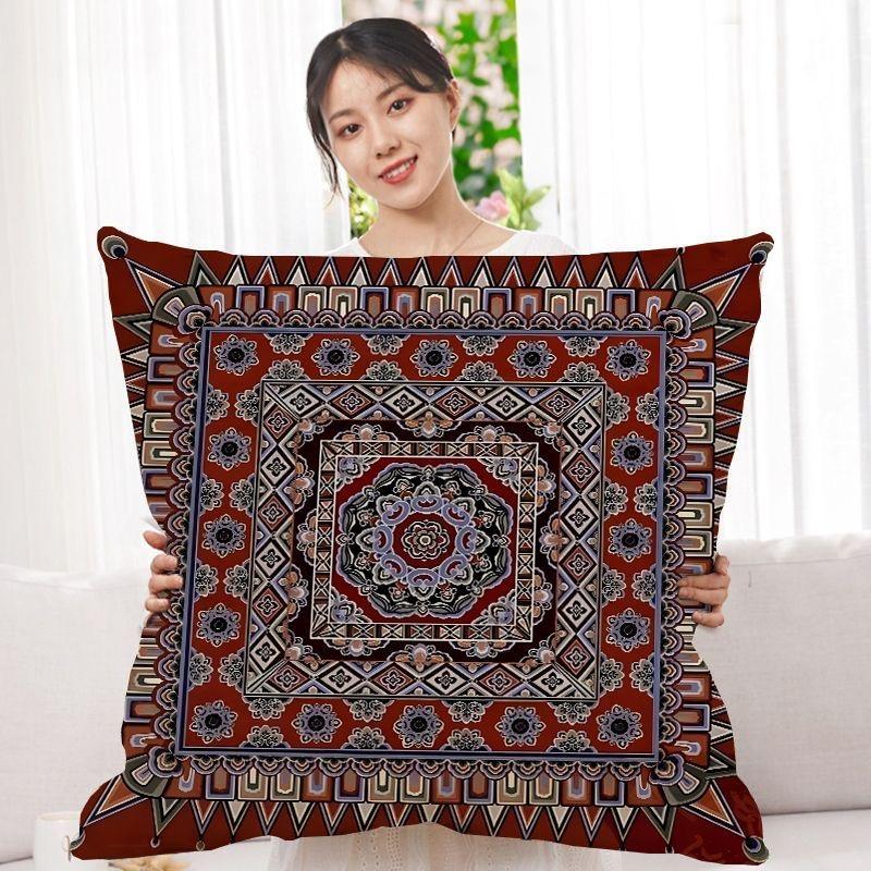 Double-Sided Bohemian Print Ethnic Style Pillow Cover Sofa Living Room Cushion Cover Geometric Pillow Square Pillowcase