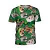Cute Cat and Puppy Pattern 3D Digital Printing Women's Trendy Round Neck Short Sleeved T-shirt