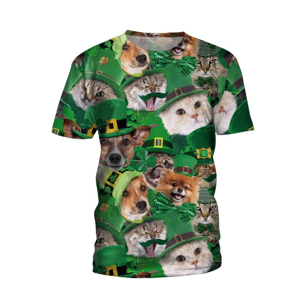 Cute Cat and Puppy Pattern 3D Digital Printing Women's Trendy Round Neck Short Sleeved T-shirt