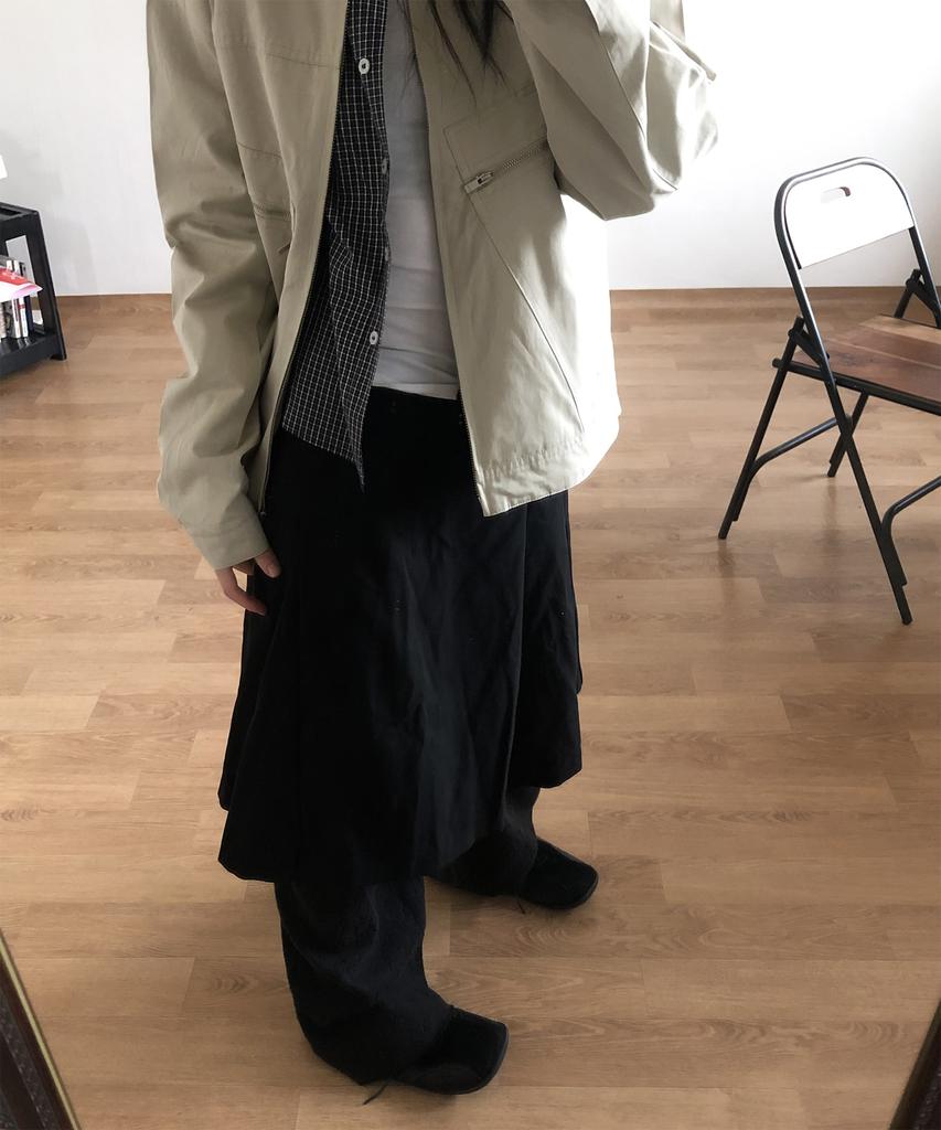 Place Studio Double Button Midi Layered Wrap Pleated Skirt