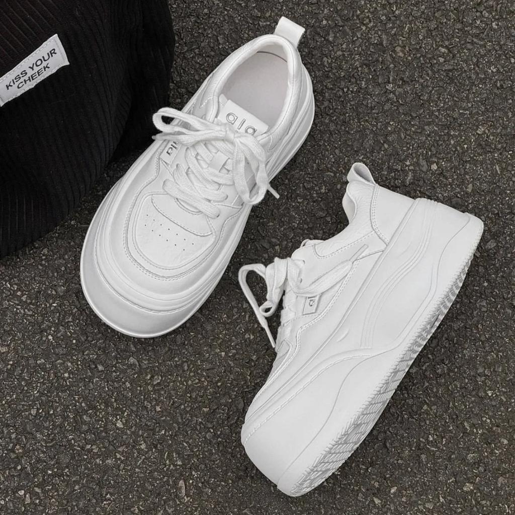 Leather Thick Bottom Boost Foam Bottom White Sneakers Women's Fall Casual Breathable Versatile Board Shoes