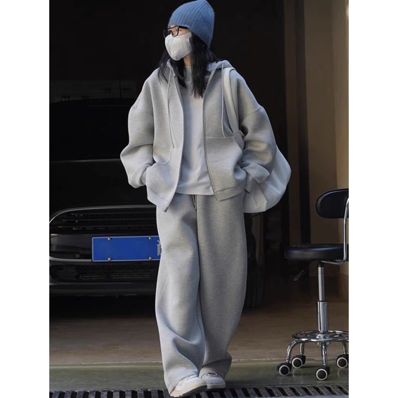 

Sports Suit Women s Autumn and Winter 2024 New Arrival Loose Internet Hot Fried Street Sweatshirt Loose Pants Thickened Casual Two-Piece Suit Gray S [within 50.00kg recommended]]
