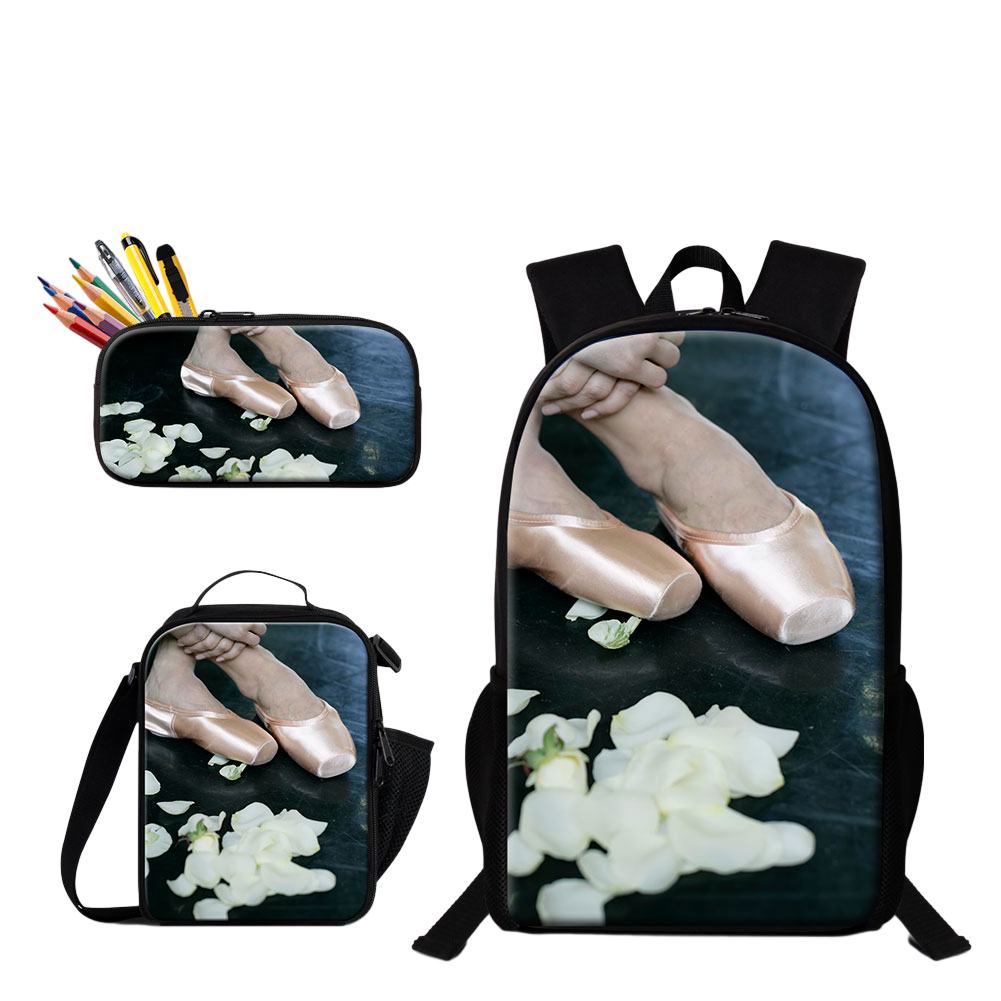 Classic Popular Funny Cool New Ballet 3D Print 3pcs/Set Student School Bags Laptop Daypack Backpack Lunch bag Pencil Case